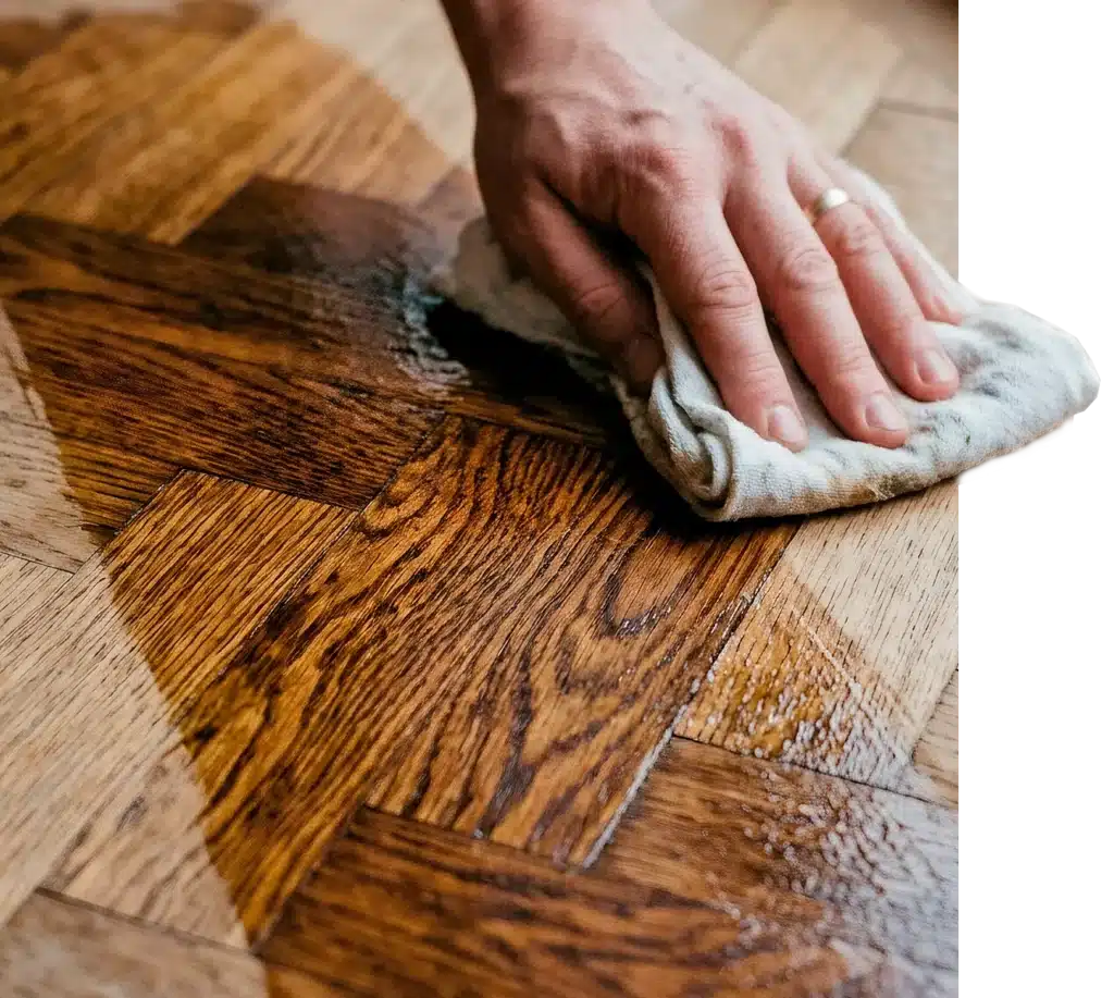 Parkett wird von Hand materialgerecht gepflegt