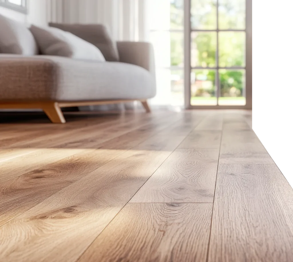 Geölter Dielenboden mit natürlichem Holzton in hellem Wohnzimmer